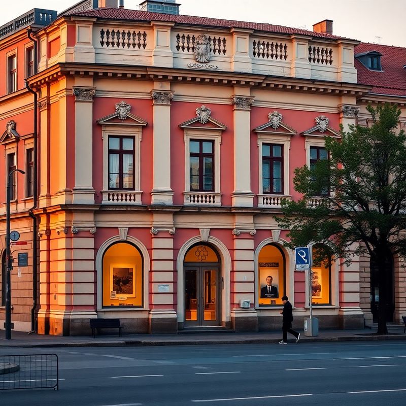 Restored 19th-century neoclassical building facade on a Košice boulevard at golden hour